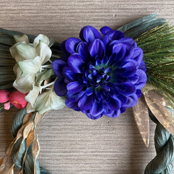 早割【お正月】ブルージニアと紫陽花のしめ縄リース　sd　受注制作 3枚目の画像