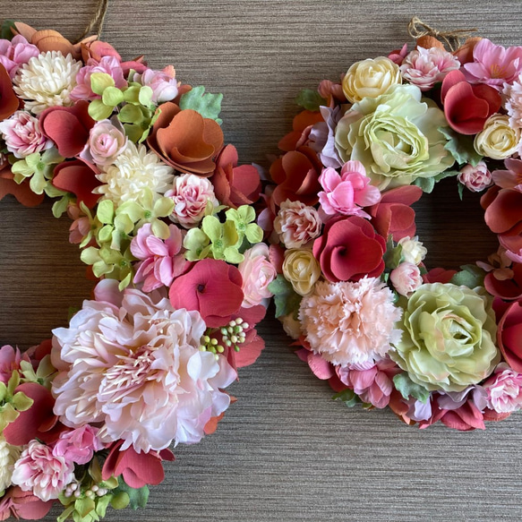 一点物【ひな祭りにも】お花たっぷりの桃色スプリングリース　２５cm 5枚目の画像