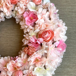 ひな祭りにも♪【春リース】お花たっぷり満開桜のスプリングリース　３２cm／受注制作 3枚目の画像