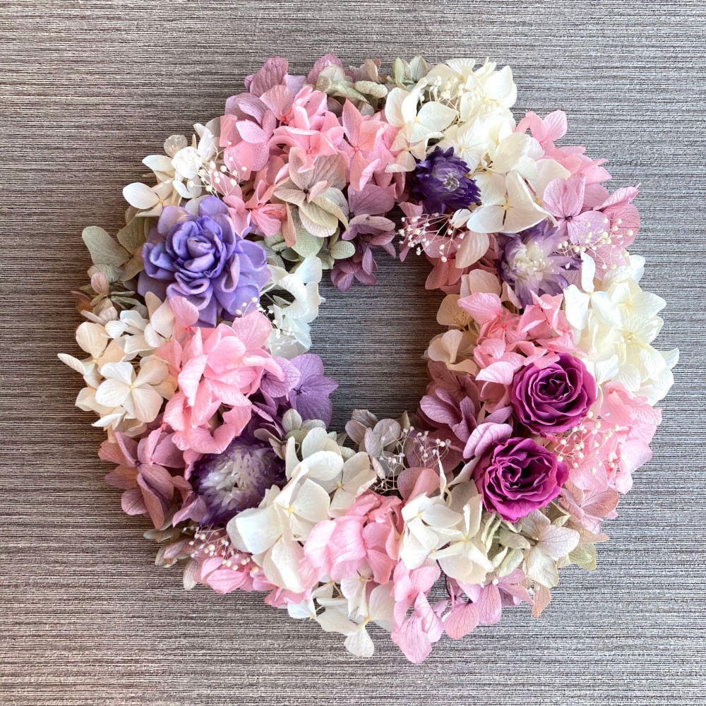 数量限定／受注制作♪【母の日・フラワーギフト】豪華もりもりプリザーブドフラワーのリース　ーパープル