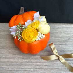 【レディ♡ハロウィン】Orange Pumpkin pot arrangement　受注制作 3枚目の画像