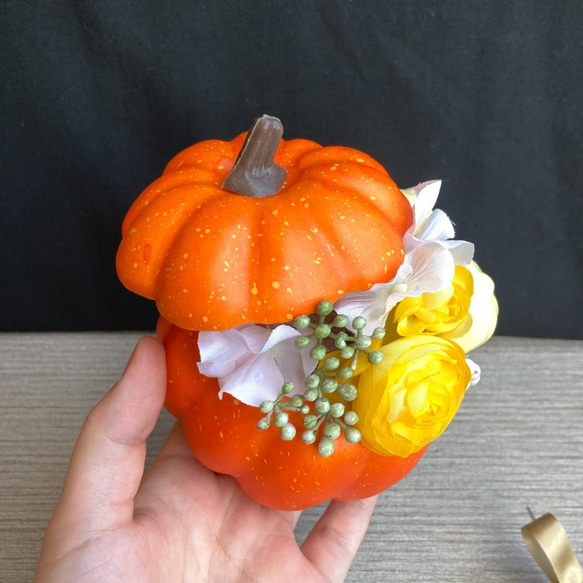 【レディ♡ハロウィン】Orange Pumpkin pot arrangement　受注制作 4枚目の画像