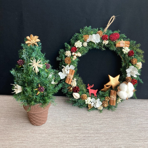 クリスマス】ヒムロスギと天然素材のクリスマスリース トナカイ 