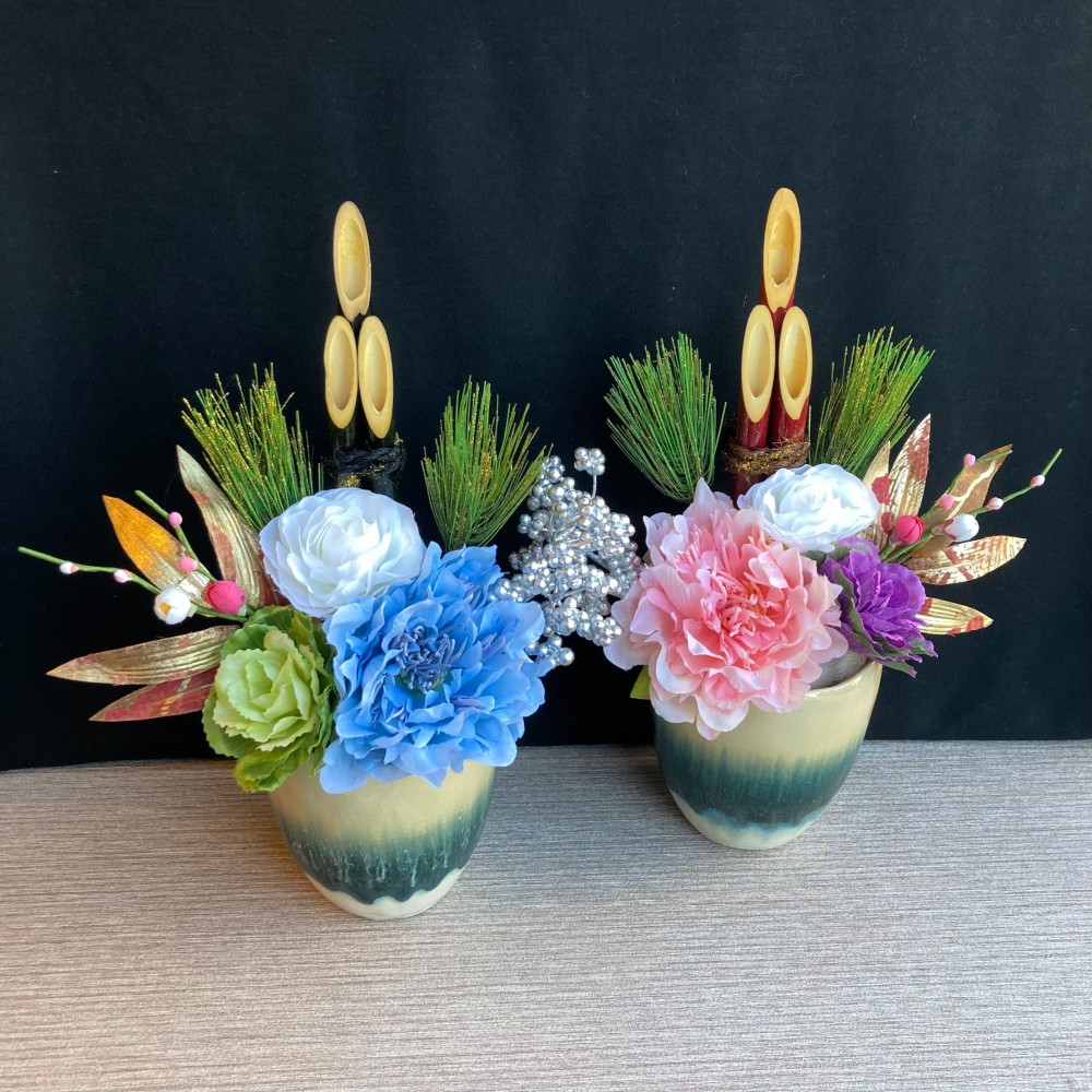 一点物【大人気】お正月 ミニ門松Ｌ　ー水色ながし