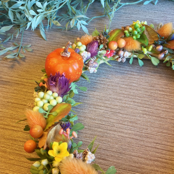 一点物【ハロウィンにも】mini pumpkin Autumn wreath 02　２４cm 4枚目の画像