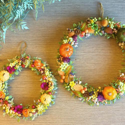 一点物【ハロウィンにも】mini pumpkin Autumn wreath 02　２４cm 5枚目の画像