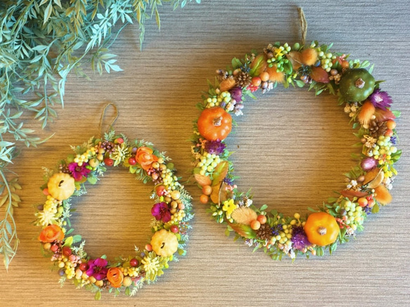 一点物【ハロウィンにも】mini pumpkin Autumn wreath 02　２４cm 5枚目の画像