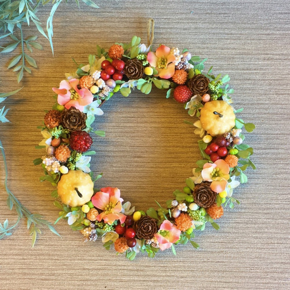 一点物【ハロウィンにも】mini pumpkin Autumn wreath　１８cm 1枚目の画像