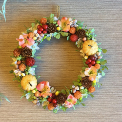 一点物【ハロウィンにも】mini pumpkin Autumn wreath　１８cm 2枚目の画像