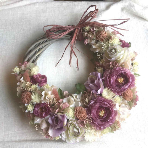 ブライダルブーケ リースブーケ 紫 ピンク ウェディング】リースブーケ38cm Purple＊White ブーケ vero amore
