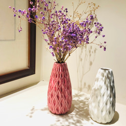 セラミックピンク釉薬彫刻花瓶装飾工芸品デスクティーテーブル 1枚目の画像