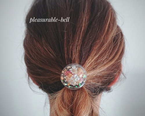 レジンヘアゴム　ポニーフック　ドライフラワー　No.297 雨の花色 ／ ドライフラワー 大人 レジン ヘアゴム（ポニーフック