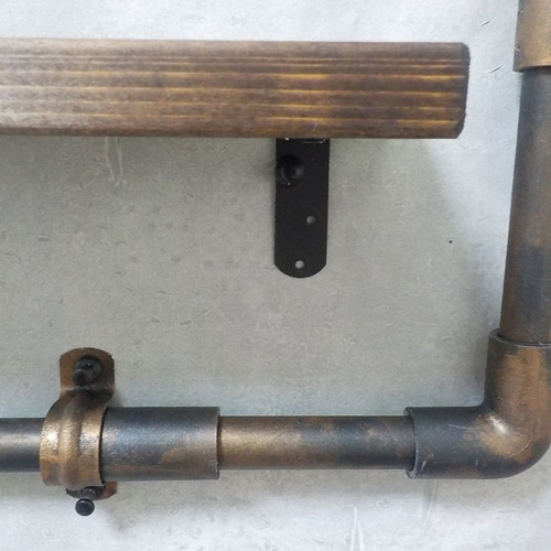 インダストリアル／シェルフ付 アイアンブラックパイプ 水道管パーツ