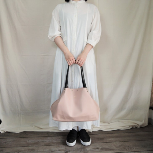 nil】神戸 変形2way 金箔押し レザー トートバッグ ベージュピンク  