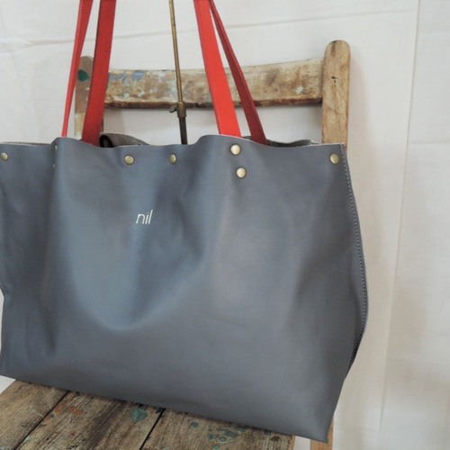 nil】神戸 変形2way 金箔押し レザー トートバッグ グレー