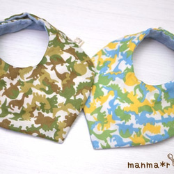 再販★水色ギンガムチェック×ミルク★ ハンドメイド　リバーシブル　スタイ ミシンステッチ刺繍のリバーシブルスタイ（ブルー＊パープル
