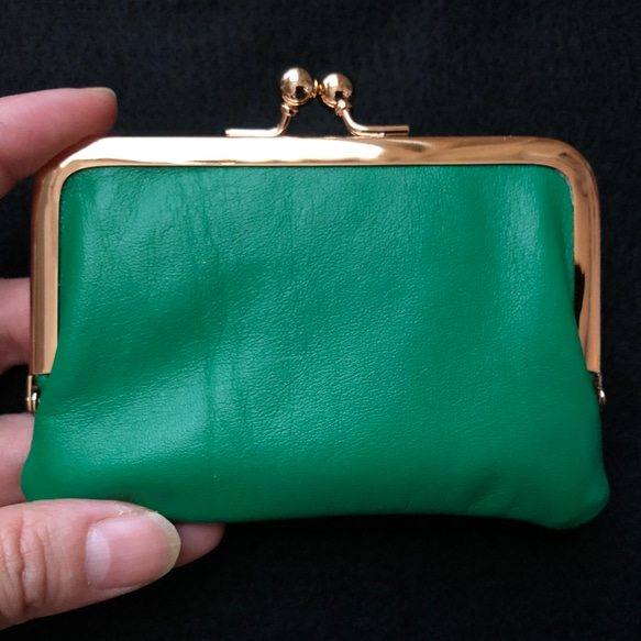 プレゼントに‼️ご褒美に‼️本革ミニ財布Ｓ・カードケース「グリーン×ベージュ」 3枚目の画像
