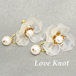 [Love Knot]ホワイトフラワー2WAYイヤリング 2枚目の画像