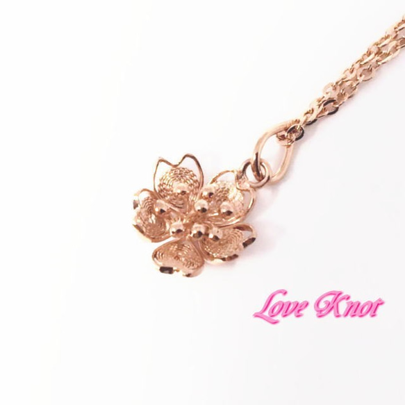 [Love Knot]再再販・ピンクゴールドのフィリグリー桜の花ネックレス 1枚目の画像