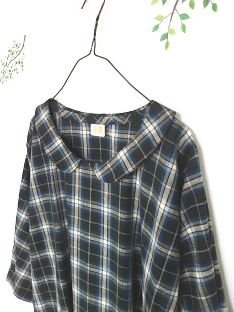 やわらか♪チェック起毛コットン 丸襟付きワンピース♪黒青