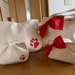 １１号帆布の猫型トートバッグ（肉球ピンクタイプ） 8枚目の画像