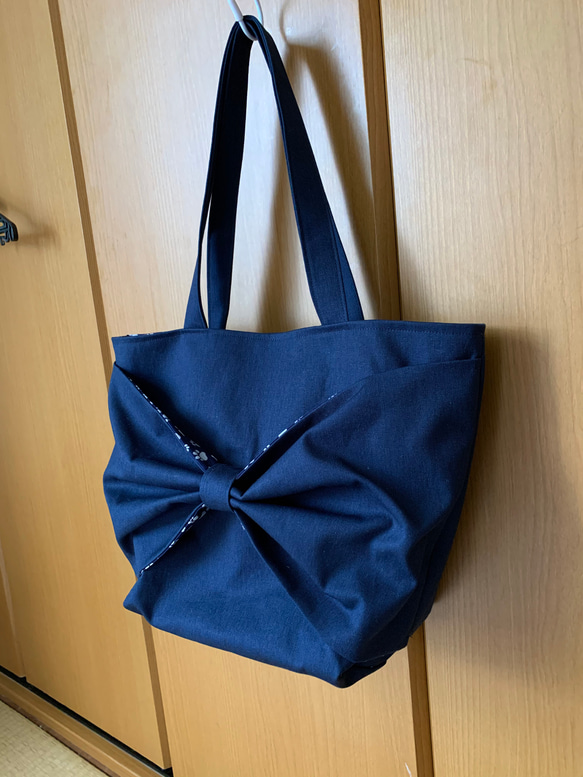 WRAP RIBBON MINI TOTE ミニトートバッグ ネイビー かわいい