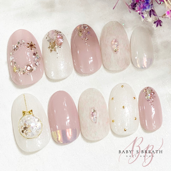 クリスマスネイル】NO.8 pink christmasⅡ ネイルチップ（つけ爪