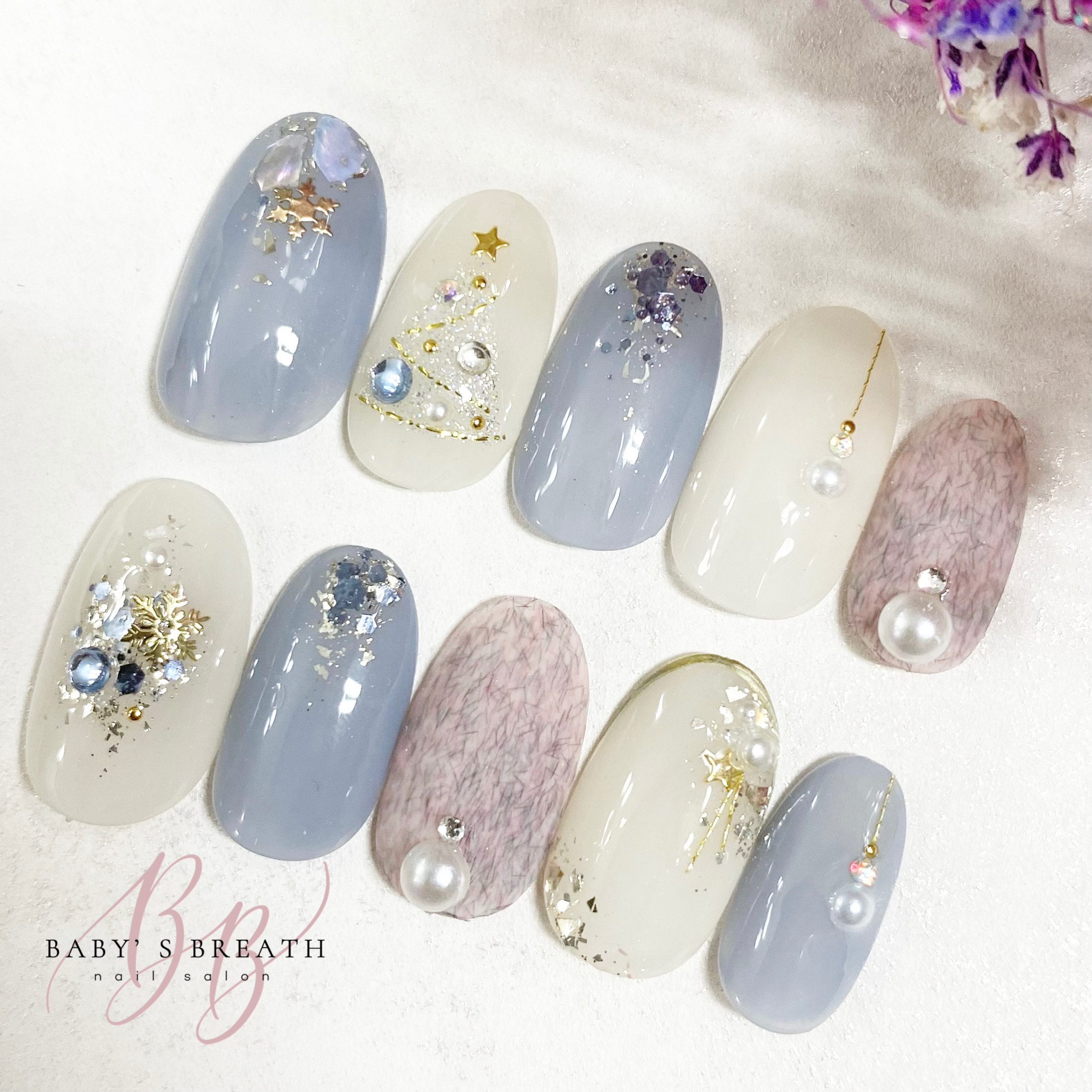 【No.041】ネイルチップ♡クリスマスネイル♡スノーボール♡オフホワイト ホワイトクリスマスネイル - yuu_Nail | minne 国内最大級の