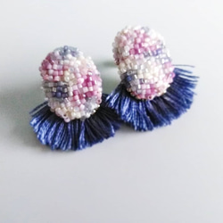 softblue & flowerpink  × purpleblue tassel＊earrings or Pierc 1枚目の画像