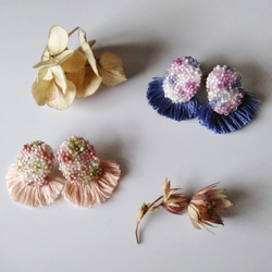 softblue & flowerpink  × purpleblue tassel＊earrings or Pierc 3枚目の画像