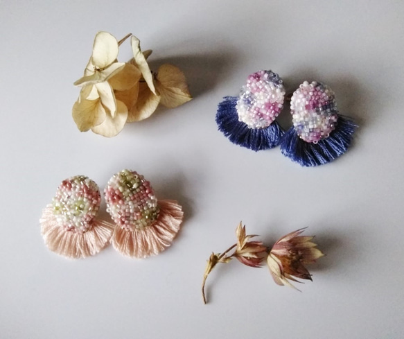 softblue & flowerpink  × purpleblue tassel＊earrings or Pierc 3枚目の画像