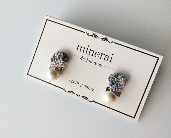 〔petit♪〕hydrangea gradation ＆ cotton pearl＊earrings(or Pierc 1枚目の画像