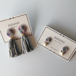 〔petit♪〕hydrangea gradation ＆ cotton pearl＊earrings(or Pierc 3枚目の画像