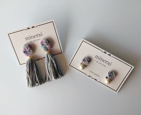 〔petit♪〕hydrangea gradation ＆ cotton pearl＊earrings(or Pierc 3枚目の画像