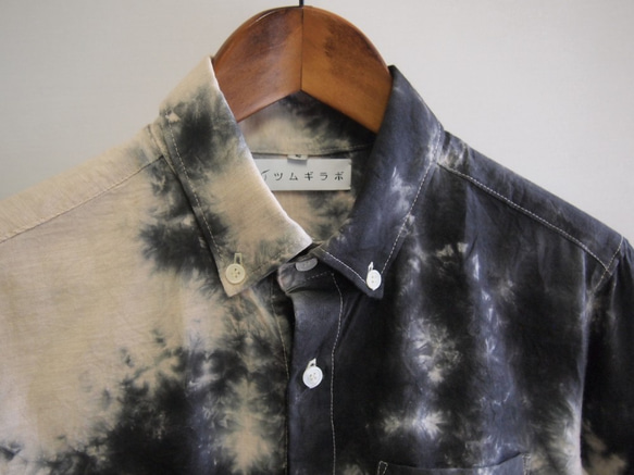 ＜ツムギラボ＞サンプル販売 オーガニックコットンオックスフォード 名古屋黒紋付染 ボタンダウンシャツ ベージュ 2枚目の画像