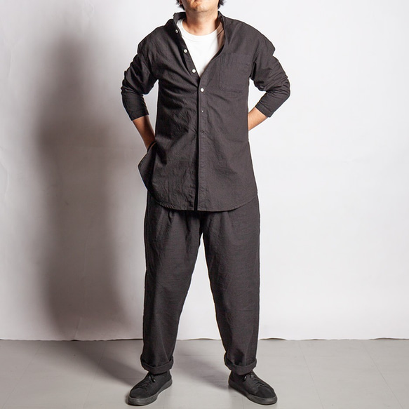 &lt;OSOCU&gt; 知多棉 x 名古屋黑色波峰染色氣球褲 第9張的照片