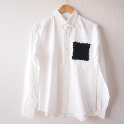 &lt;Black M size&gt;獨特的x傳統工藝，採用Tsumugi Lab的Arimatsu擠壓面料製成的牛津系扣襯衫 第7張的照片