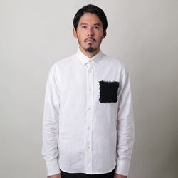 &lt;Black M size&gt;獨特的x傳統工藝，採用Tsumugi Lab的Arimatsu擠壓面料製成的牛津系扣襯衫 第2張的照片