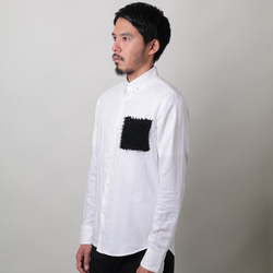 &lt;Black M size&gt;獨特的x傳統工藝，採用Tsumugi Lab的Arimatsu擠壓面料製成的牛津系扣襯衫 第3張的照片