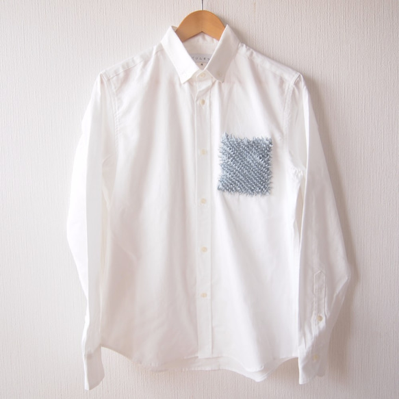 使用&lt;灰色M尺寸&gt;通過Tsumugirabo再次上架牛津按鈕式襯衫獨特×傳統工藝有松擠壓麵團 第6張的照片