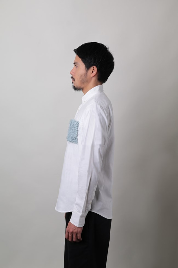 使用&lt;灰色M尺寸&gt;通過Tsumugirabo再次上架牛津按鈕式襯衫獨特×傳統工藝有松擠壓麵團 第4張的照片