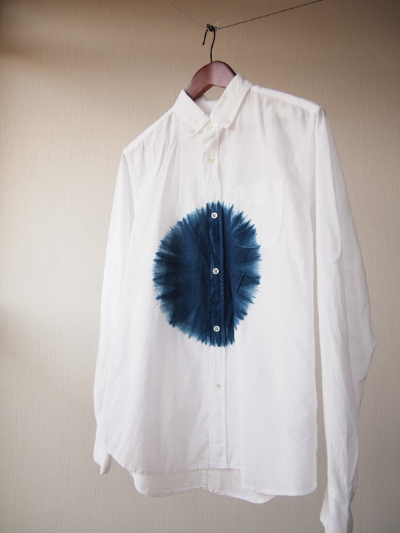 赤塔棉×靛藍染料日式襯衫逆向大帽領帶染料01鈕扣式靛藍襯衫 第5張的照片