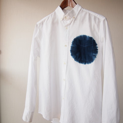 <Ｍ>知多木綿×藍染 日本のシャツ 逆大帽子絞り染め02 ボタンダウンタイプ indigo shirt 4枚目の画像