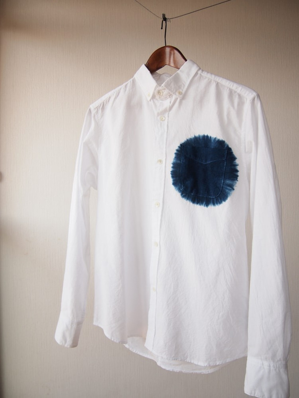 <Ｍ>知多木綿×藍染 日本のシャツ 逆大帽子絞り染め02 ボタンダウンタイプ indigo shirt 4枚目の画像