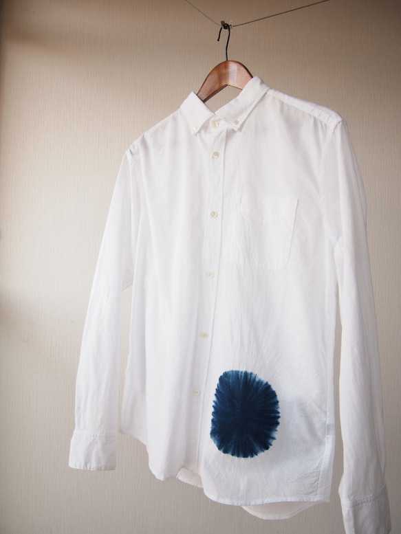 <L>赤塔棉×靛藍染料日式襯衫反向大帽子領帶染料03鈕扣式靛藍襯衫 第5張的照片