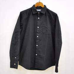 知多木綿×名古屋黒紋付染 日本の黒染めシャツ マックロ 綿100%レギュラーカラー 1枚目の画像