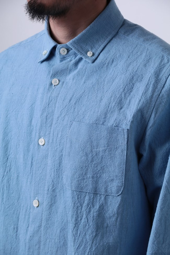 &lt;M尺寸&gt;日本製造的Bingyo針織薄款淺藍色鈕扣襯衫 第6張的照片