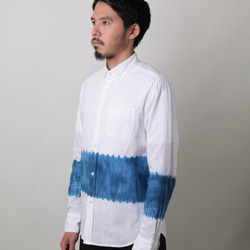 <Ｍ>逆大帽子絞り染め 知多木綿ボタンダウンシャツ 綿100% 日本製 青むら染め Shibori shirt 3枚目の画像