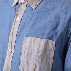 サンプル販売＜ツムギラボ＞Mサイズのみ　有松 竜巻絞り 麻×シャンブレー ボタンダウンシャツ 日本製 ベージュ 9枚目の画像