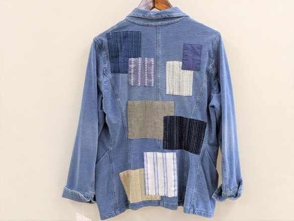 〜HandWorks〜手工縫製的Bingo Setori和Banshu拼布的針織牛仔夾克條紋 第1張的照片